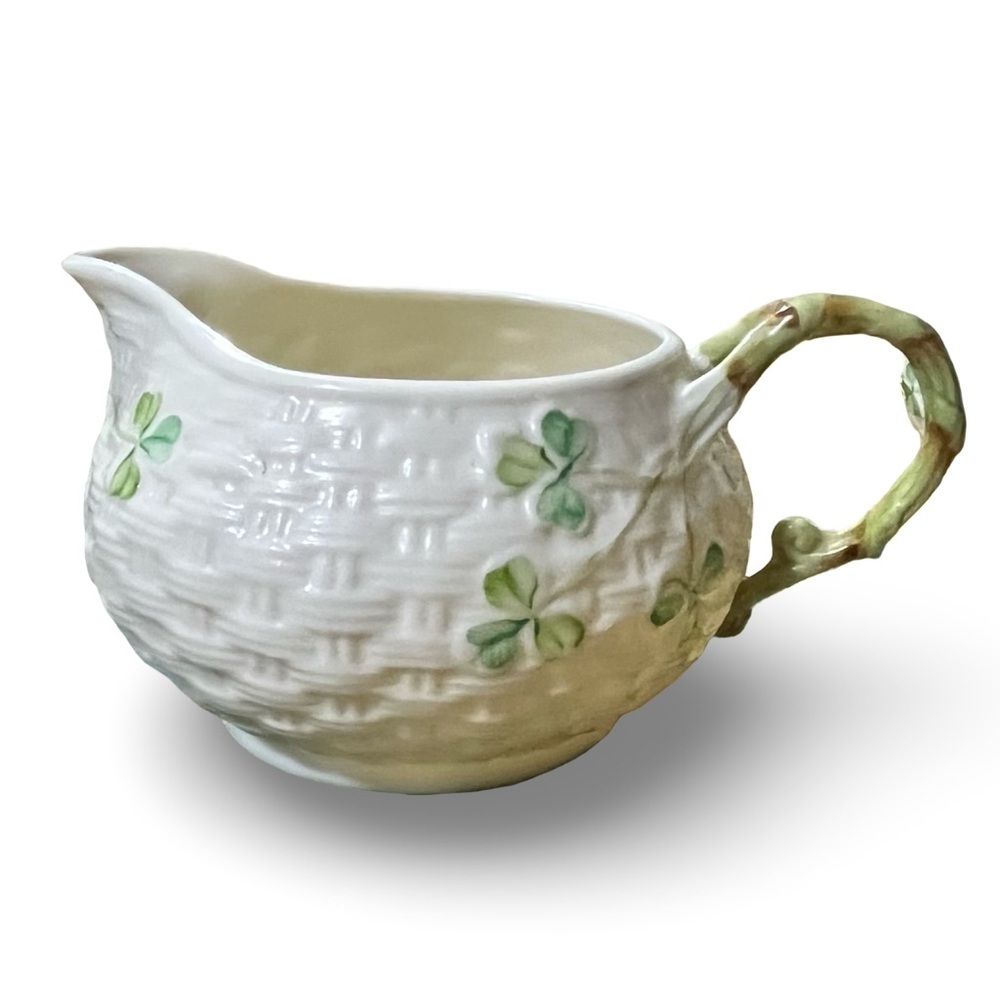 Vintage Belleek Shamrock Basketweave Tea Set - Picture 4 of 16